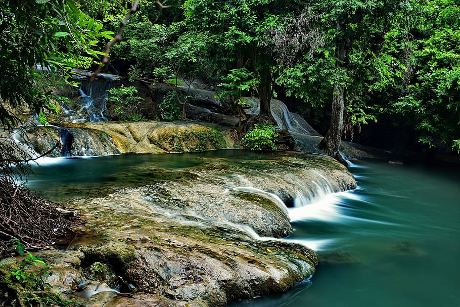 time lapse photography, waterfalls, waterfall, nature, tree, thailand, water, rock, outdoor, by nature