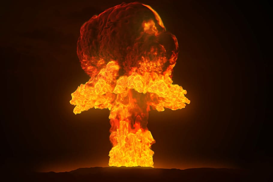 explosión de fuego, nuclear, átomo, bomba, atómica, ciencia, guerra, radiactivo, radiación, peligro