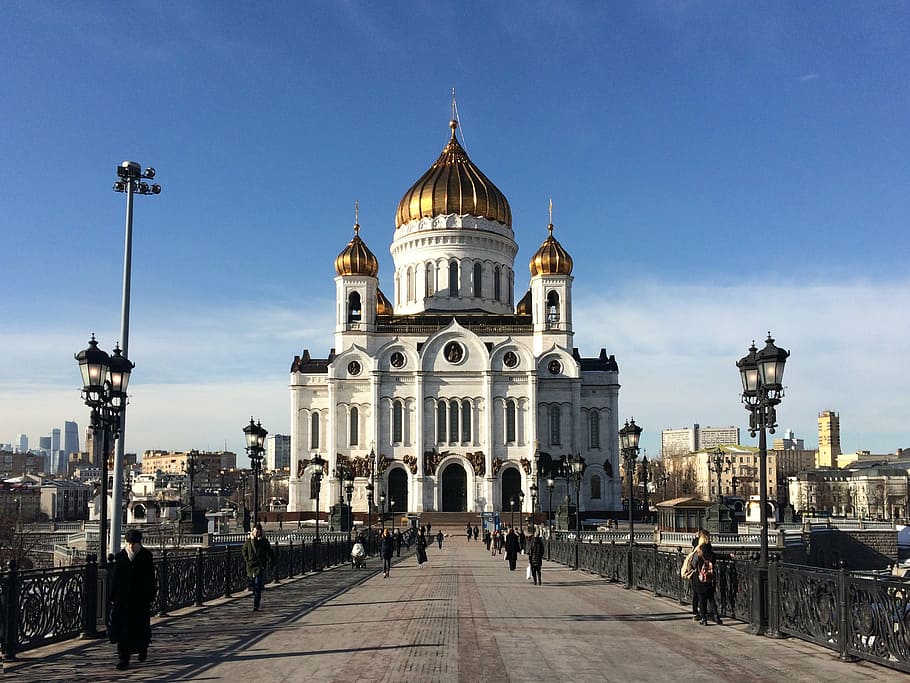 blanco, cúpula dorada, durante el día, Rusia, Moscú, cúpulas de cebolla, oro, cúpula de cebolla, iglesia ortodoxa rusa, aguja