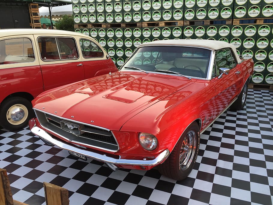 Ford, Mustang, Oldtimer, Classic, ford, mustang, red, muscle, usa, car, transportation
