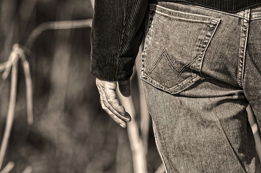 man, male, person, hand, arm, leg, butt, body, standing, jeans