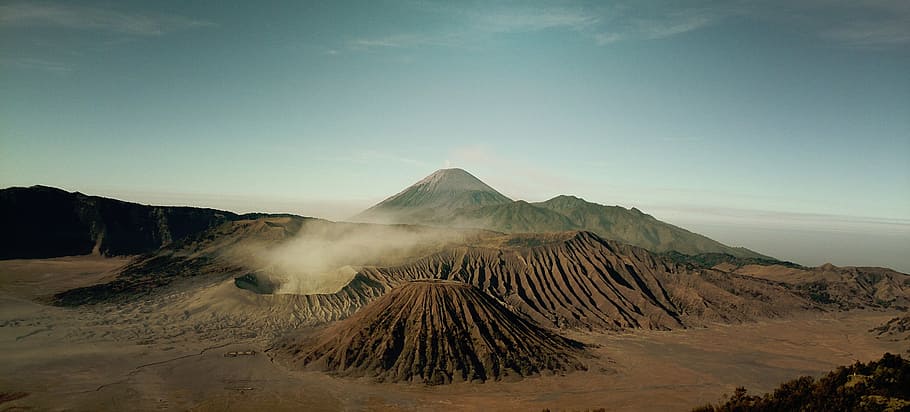 landscape photography, brown, mountain, nature, landscape, mountains, hills, volcano, sky, smoke