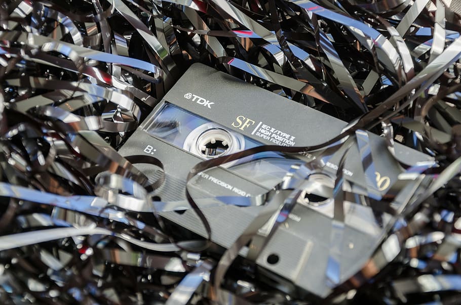 closeup, tdk cassette, cassette, obsolete, chaos, audio, cassette tape, media, broken, analog