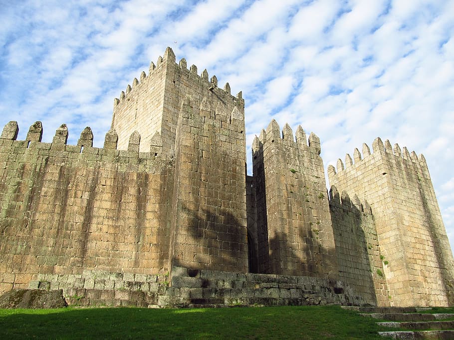 brick castle, portugal, guimaraes, heritage, fortress, unesco, castle, architecture, history, famous Place