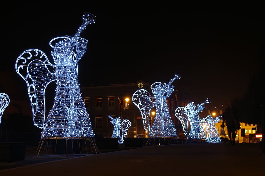 Angels, Bydgoszcz, City, Bridge, city, bridge, holidays, night, arts culture and entertainment, illuminated, christmas