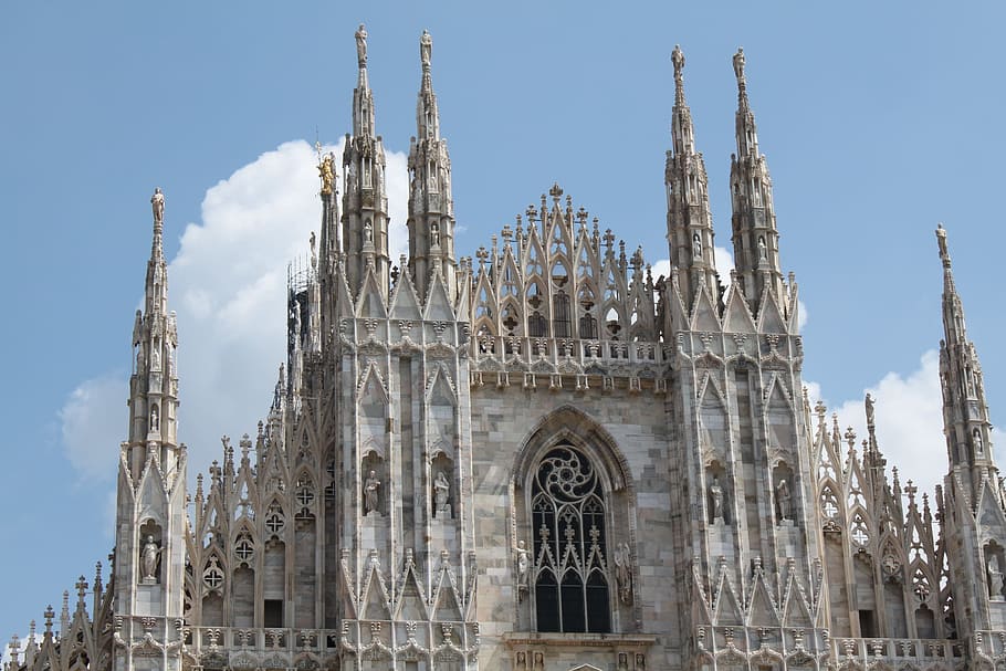 gray cathedral, milan, dom, architecture, milano, church, italy, built structure, belief, sky
