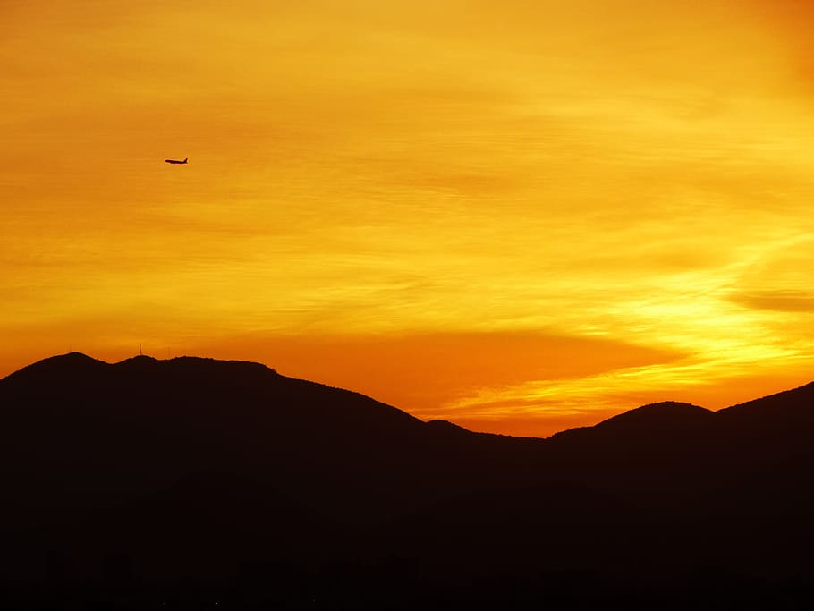 Sky, Santiago, Sunset, Autumn Colors, chile, mountain, nature, scenics, flying, silhouette