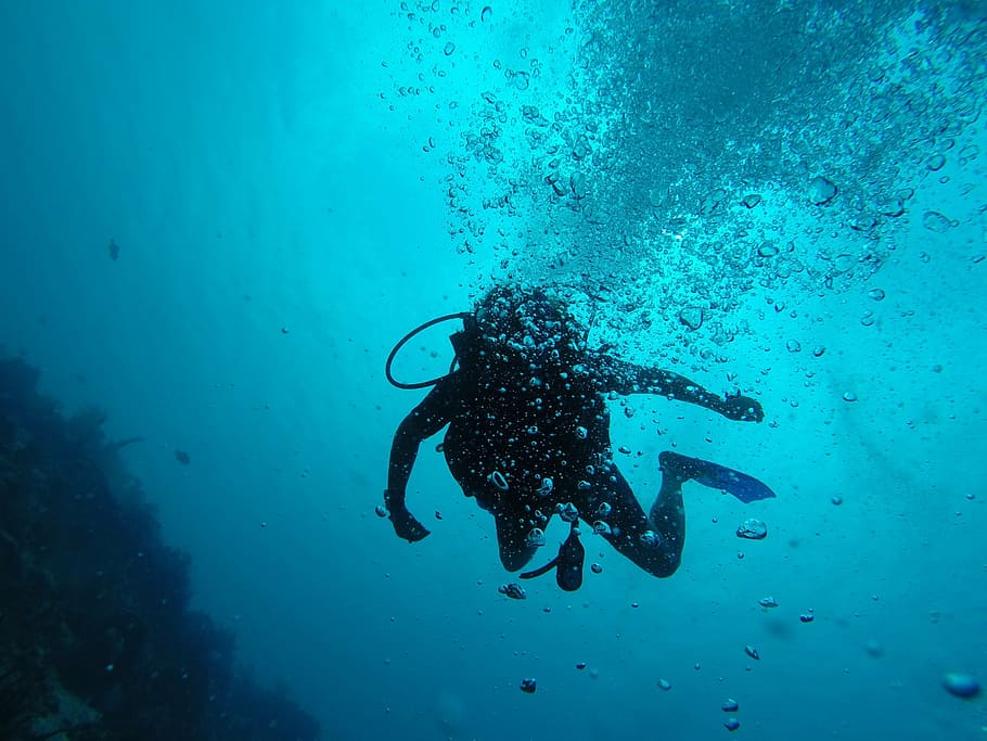 mergulho, bolhas, subaquática, mar, mergulho subaquático, azul, subaquático, submarino, agua, aventura