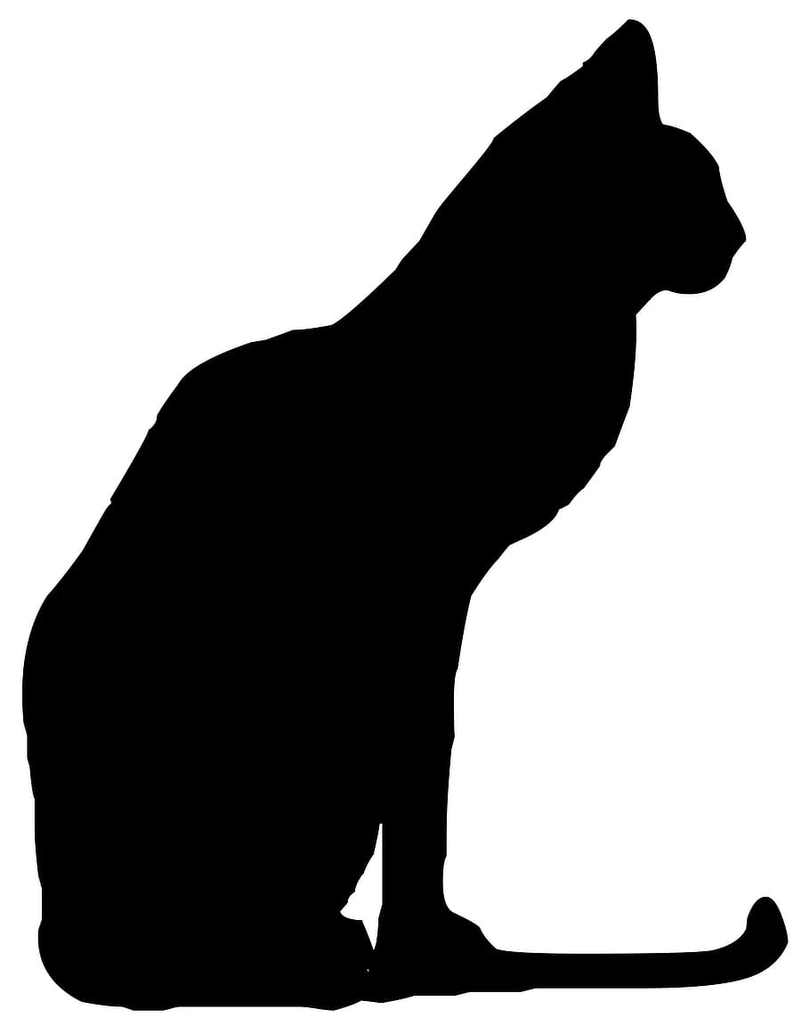 black, cat art, black cat, art, cat, animal, silhouette, mammal, isolated, white Background