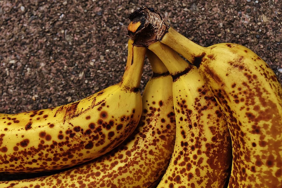 Bananas, Fruit, Healthy, Yellow, fruits, brown spots, banana peel, ripe, nature, close