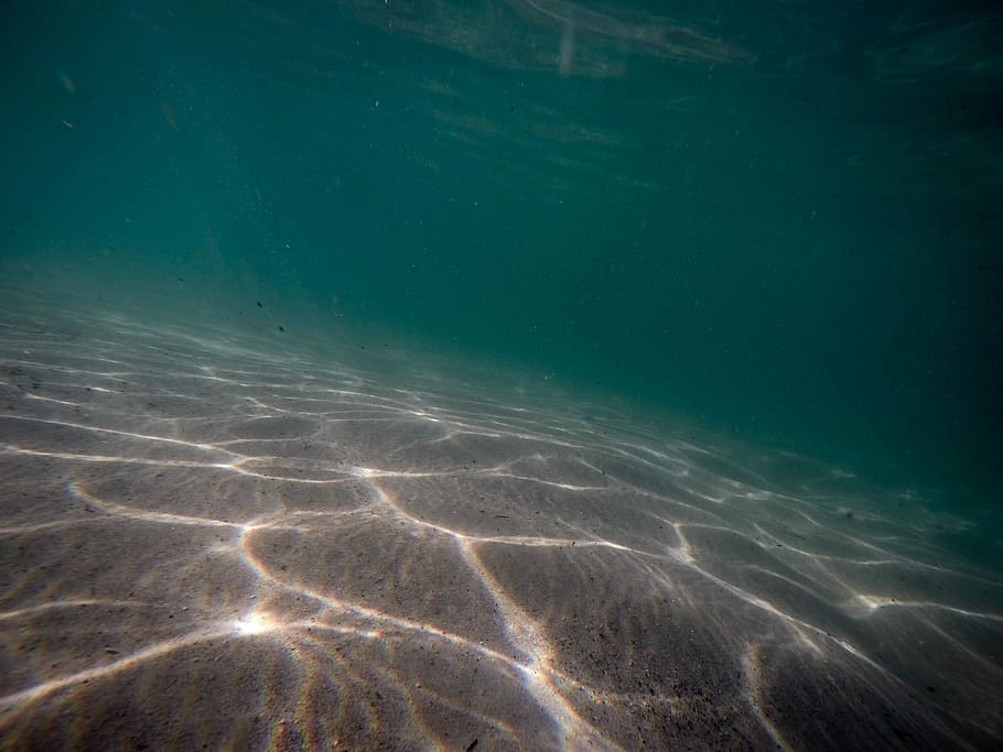 underwater photograph, underwater, photograph, cyan, green, sand, sea, water, nature, blue