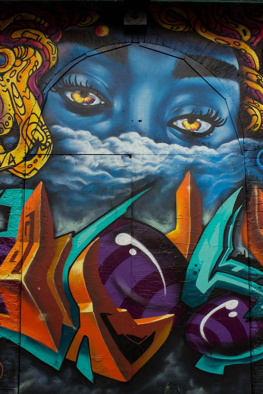 obras de arte de personajes de graffiti, pared, arte callejero, callejuela, londres, shoreditch, eastend, calle, arte, arte urbano