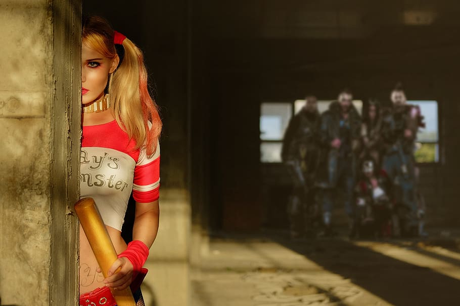woman, wearing, harley quinn costume, cosplay, harley quinn, girl, creative, beautiful girl, one person, young adult