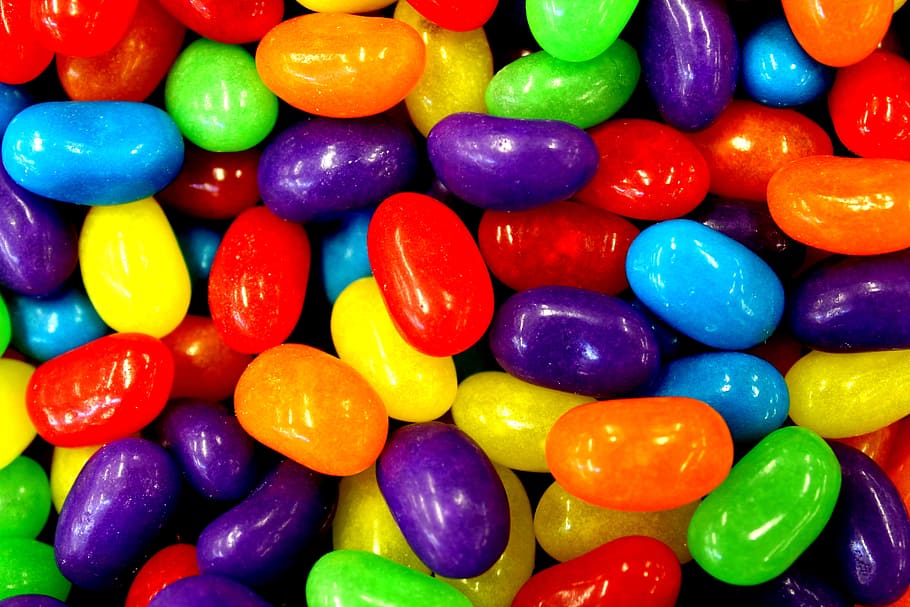 kacang jelly berbagai macam warna, fokus, permen, makanan, hidangan penutup, gula, lezat, camilan, yummy, merah