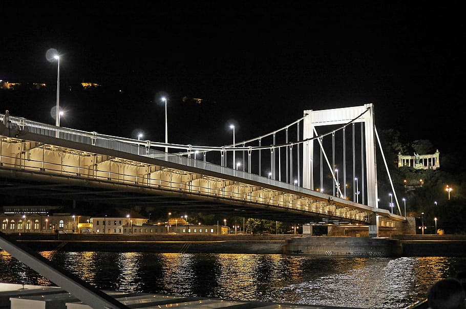 night, Budapest, At Night, Elisabeth Bridge, budapest at night, gellert monument, gellert mountain, citadel, illuminated, danube