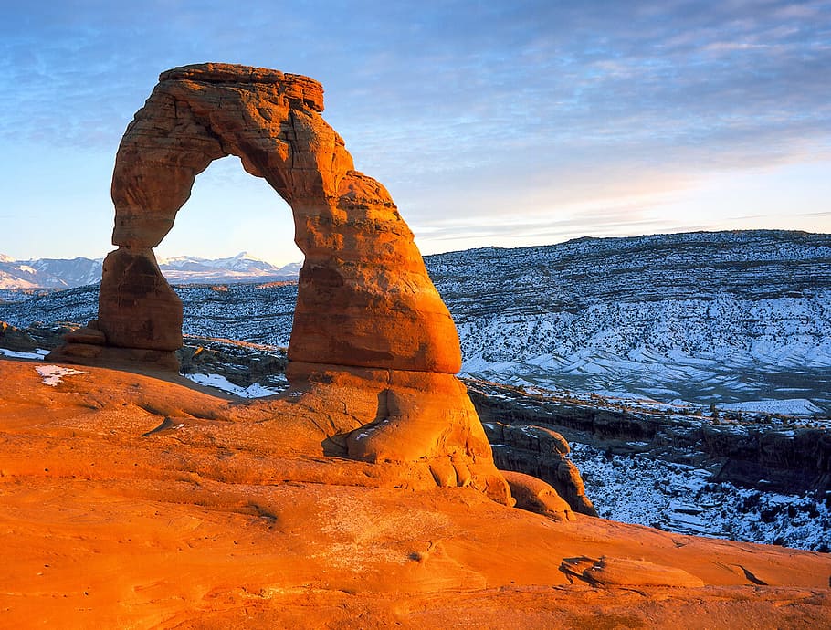 Taman Nasional Arches, Utah, Lansekap, pemandangan, langit, awan, alam, luar, pedesaan, musim dingin