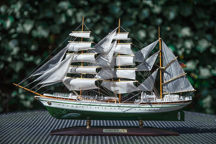 ship, gorch fock, model, faithfully, tinkered, to scale, nautical vessel, transportation, nature, mode of transportation