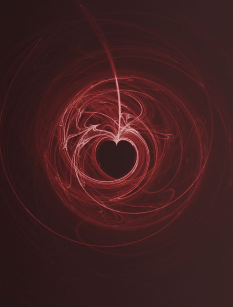 heart, love, dark, red, art, abstract, motion, glowing, night, long exposure