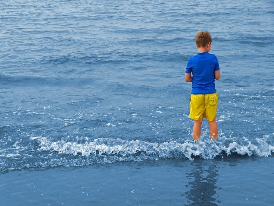 Boy, Sea, Wave, Water, Blue, Child, Feet, sea, wave, water, blue, north sea