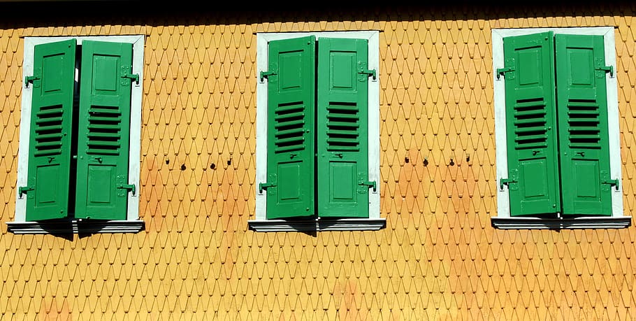 the window, shutters, building, architecture, facade, house, the walls of the, wood, rustic, green