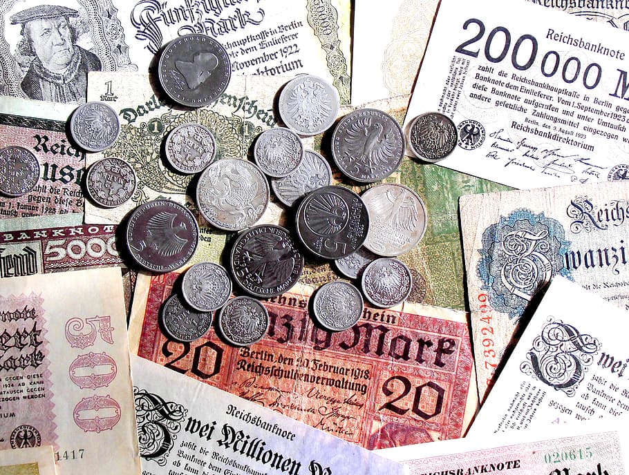 silver-colored coins, money, old, new, seem, coins, bills, bank note, currency, paper money