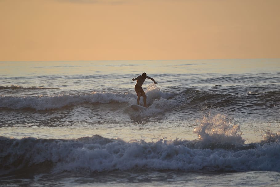 Surfing, Sunset, Surfer, Beautiful, Sea, beach, surf, surfboard, ocean, tranquil