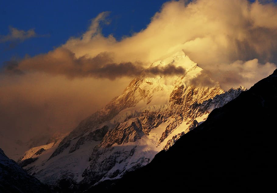 Mt Cook, National Park, snow capped mountain, cloud - sky, sky, beauty in nature, mountain, scenics - nature, tranquil scene, tranquility