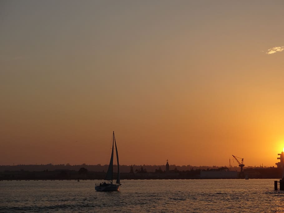 San Diego, California, Sunset, Ocean, san diego, california, sailboat, seaport, sea, coast, silhouette