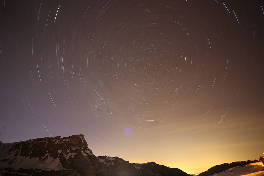 star trails, sky, alpine, night sky, rotation of the earth, space, astronomy, scenics - nature, beauty in nature, star - space