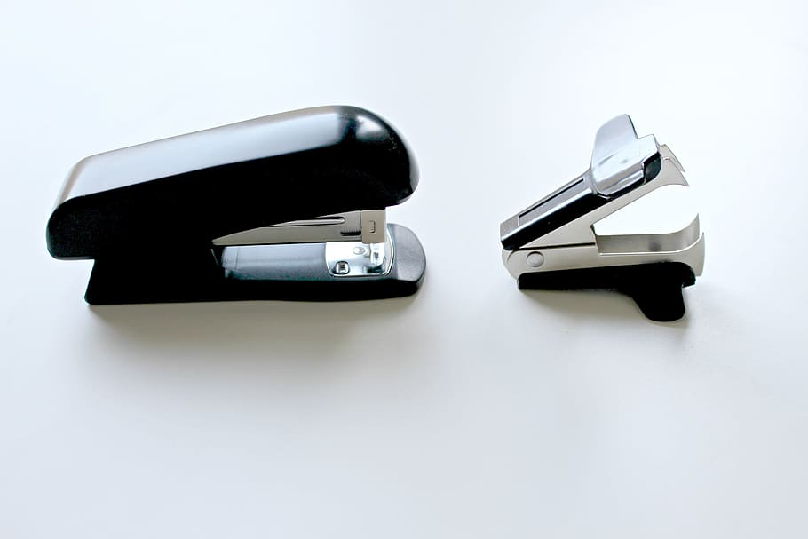 office stapler, paperclip, Office, stapler, various, business, close-up, white, wireless technology, technology