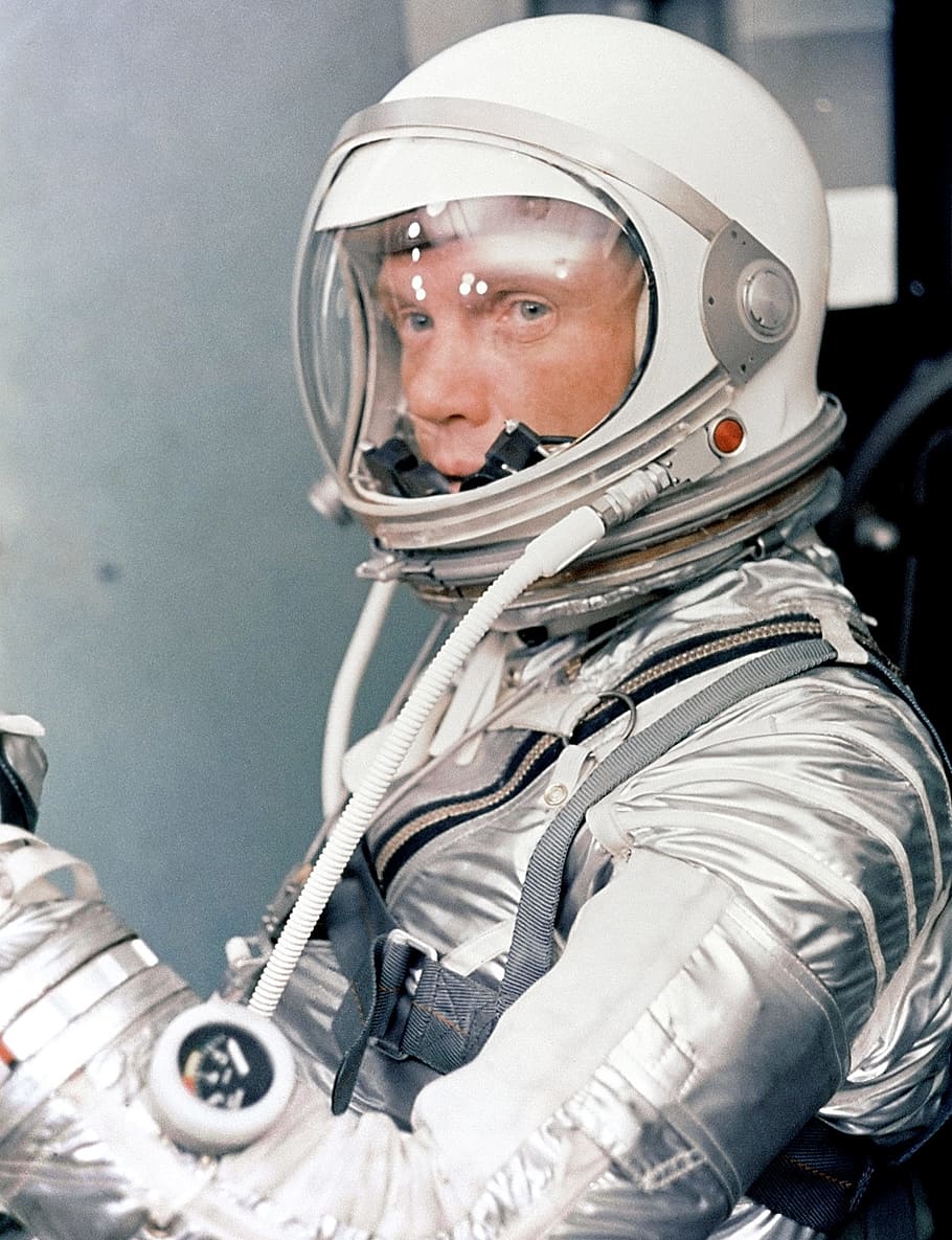 astronaut wearing suit, john herschel glenn jr, july 18 1921, december 8 2016, american aviator, engineer, astronaut, united states senator, ohio, february 20 1962