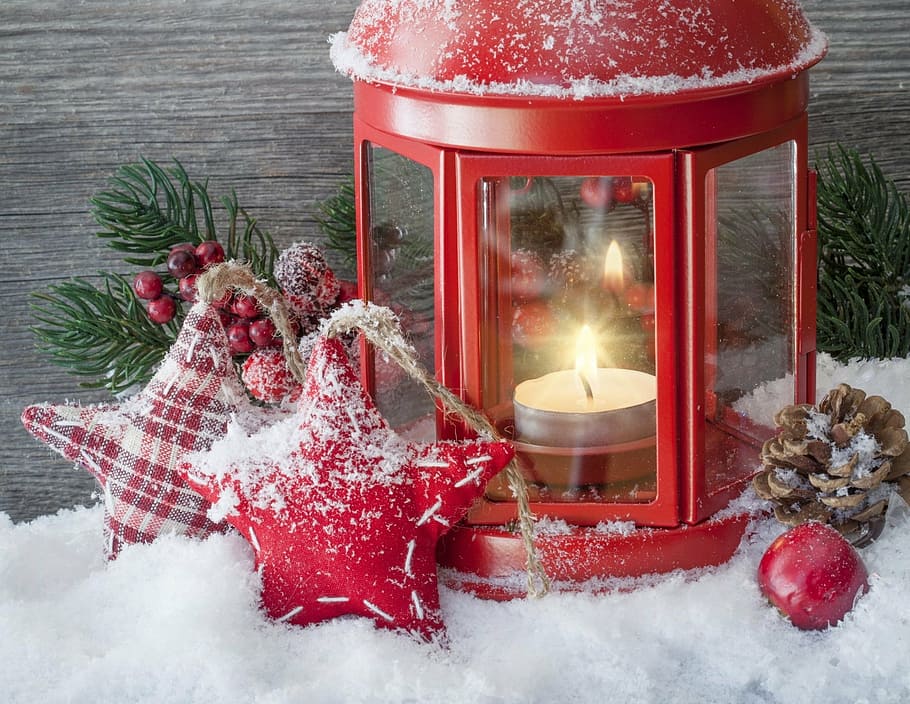 rojo, candelabro candelita, copos de nieve, nochevieja, invierno, nieve, decoración, celebración, adorno de navidad, temporada