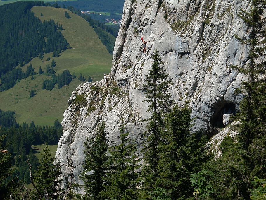 Escalada livre, alpinista, Kampenwand, escalada, chiemgau, baviera, montanhismo, montanha, natureza, paisagem