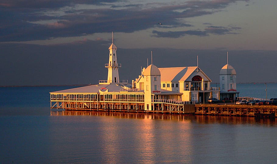 Cunningham Pier, Geelong, Aust, cuerpo de agua, poco profunda, foco, foto, edificio, arquitectura, estructura construida