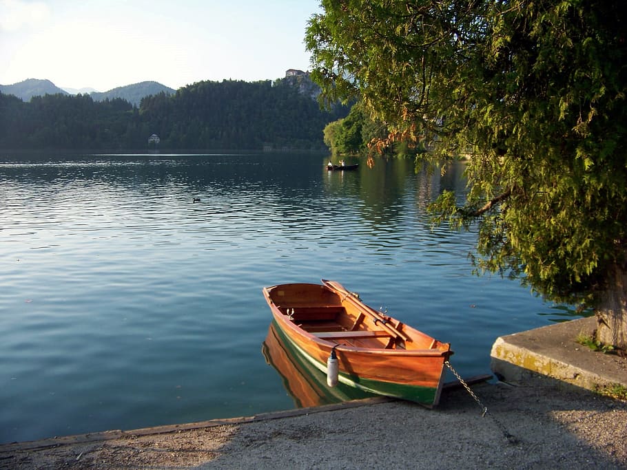 orange, green, boat, Lake Bled, Karawanken, Slovenia, the gorenjska region, trekking, haunting, fairytale