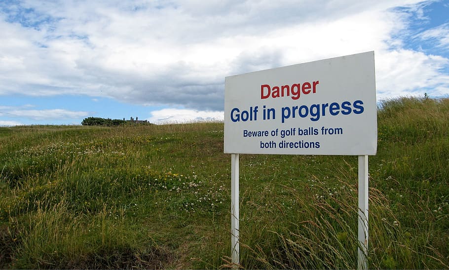 危険, ゴルフ, ボール, スポーツ, 警告, サイン, 通知, ゲーム, 進行状況, 両方