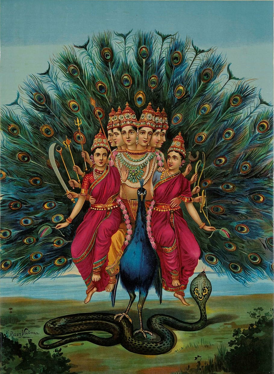 blue, peacock, hindu gods illustration, pictures, hindu, deity, murugan, skanda, india, karttikeya