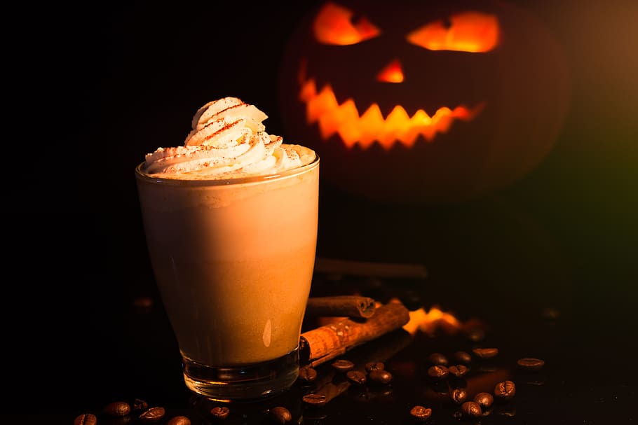 halloween, cocoa, eat, drink, chocolate, pumpkin spice, pumpkin, delicious, warm, cream