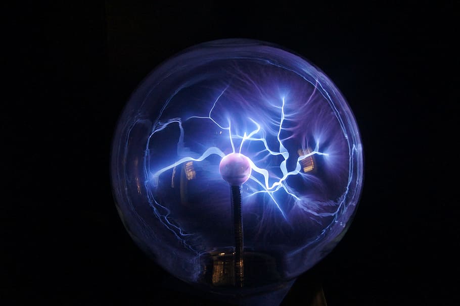 Bola de plasma, lámpara de plasma, plasma, iluminado, electricidad, azul, generación de combustible y energía, planeta tierra, tecnología, esfera