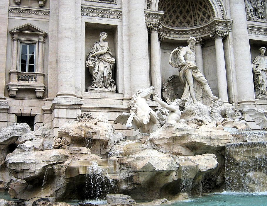 trevi fountain, rome, italy, fontana di trevi, stone, travel, sculpture, art and craft, statue, architecture