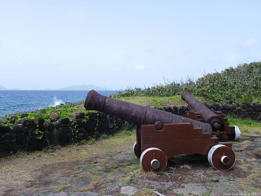 cannons, sea defense, guadeloupe, island, military, fort, weapon, artillery, army, cannon