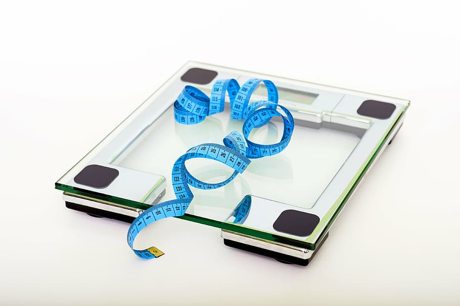青い巻尺, スケール, ダイエット, 脂肪, 健康, テープ, 重量, 損失, 栄養, 食品