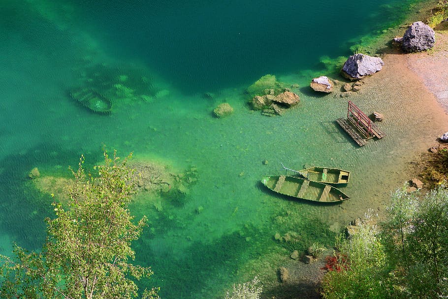 pond, wreck, water, nautical vessel, high angle view, nature, transportation, sea, day, green color