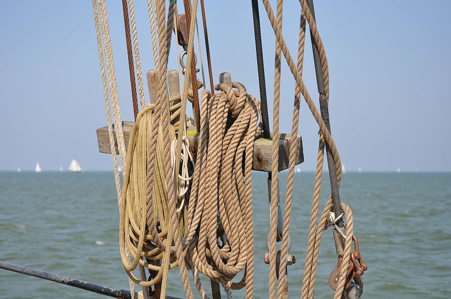 sail, sea, ropes, thaw, rigging, water, rope, sky, nature, clear sky