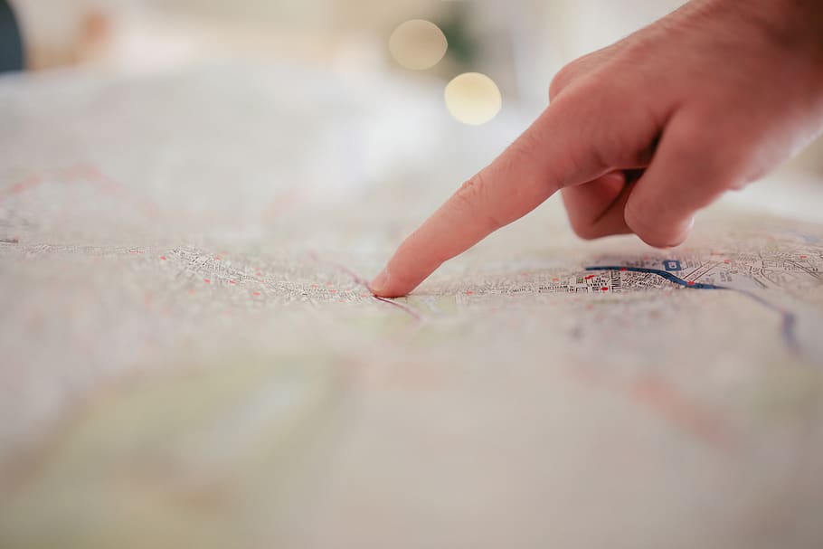 map, finger, pointing, hand, human hand, selective focus, human body part, one person, art and craft, creativity
