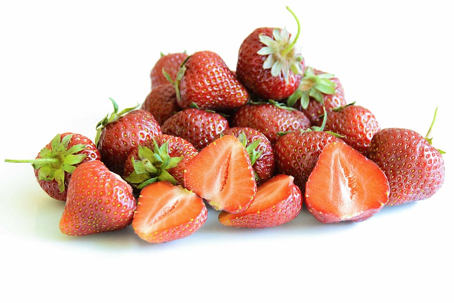 lote de fresas, fresas jugosas y frescas, fresa, aislado, fresas, magra, rojo, fruta, blanco, maduro