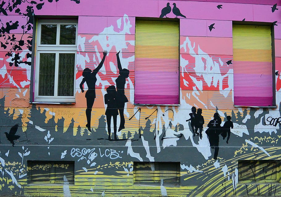 coretan, seni jalanan, seni urban, seni, sprayer, mural, berlin, kreuzberg, jendela, penuh warna