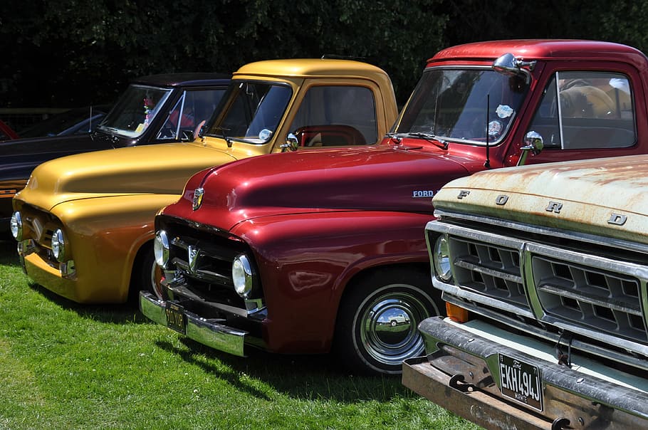 old red ford pickup truck