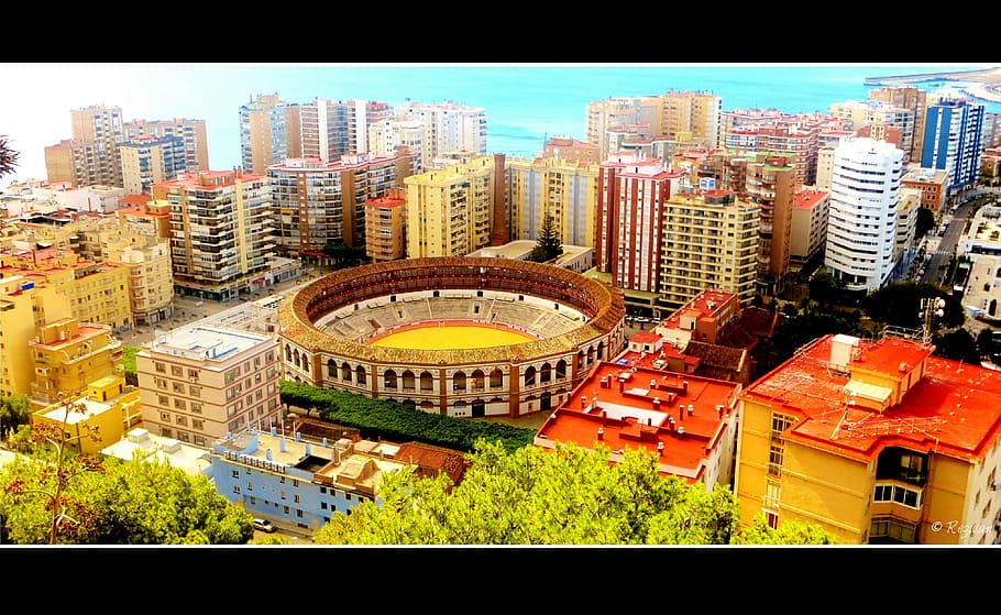 brown, white, stadium, malaga, spain, europe, andalusia, spanish, travel, mediterranean