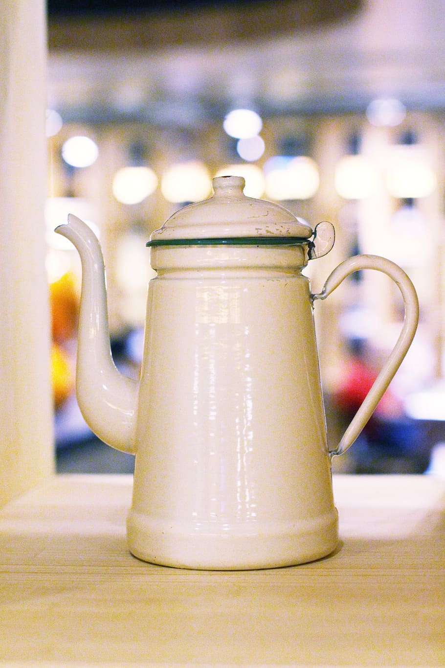 tin, teapot, white, food and drink, still life, drink, focus on foreground, close-up, indoors, table